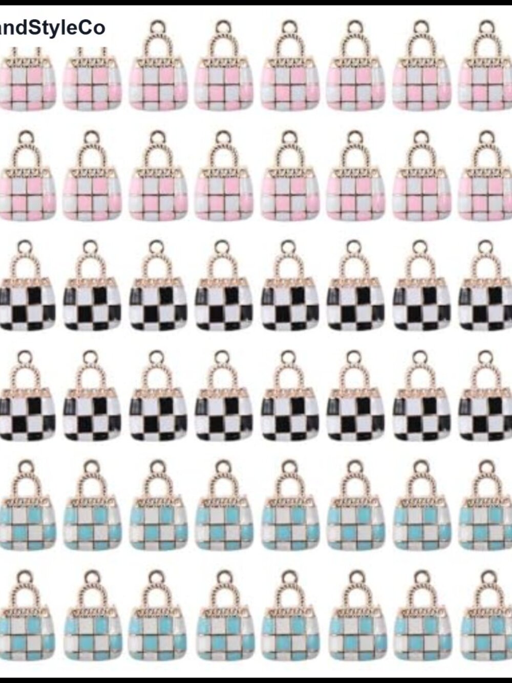 60pc Enamel Purse Charms Plaid Bag Pendants Jewelry Making DIY Alloy